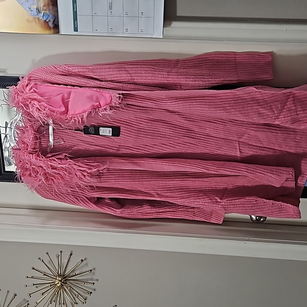 Pink fury collar sweater size medium